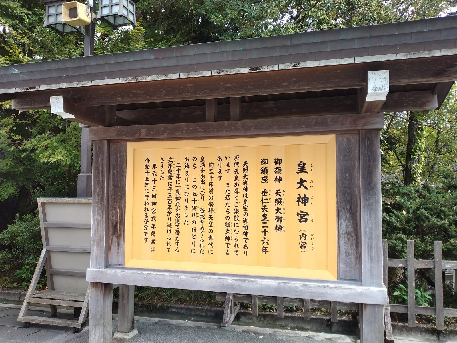 皇大神宮内宮の御祭神を記した高札
