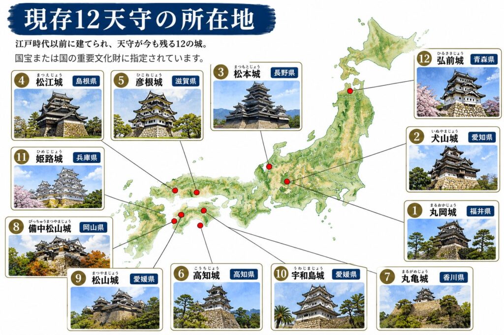 現存十二天守の所在地