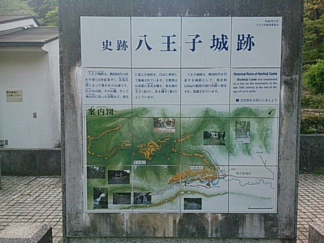 八王子城跡の説明板と案内図
